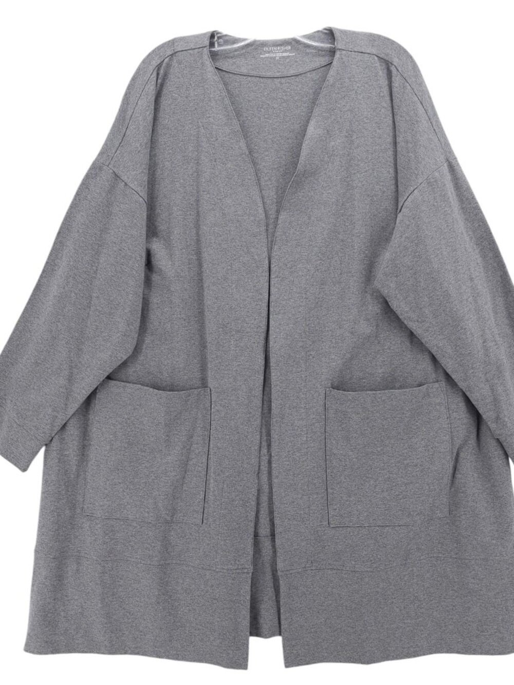 EILEEN FISHER Gray Open Cardigan Organic Cotton Stretch Pockets EUC Size 2X